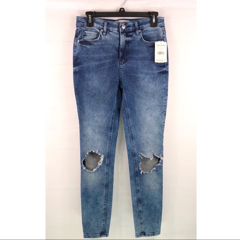 Free People Turquoise Busted Skinny Jeans - Picture 4 of 7